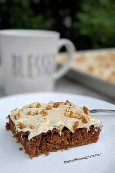 Highlighted serving of Chocolate Espresso Zucchini Sheet Cake