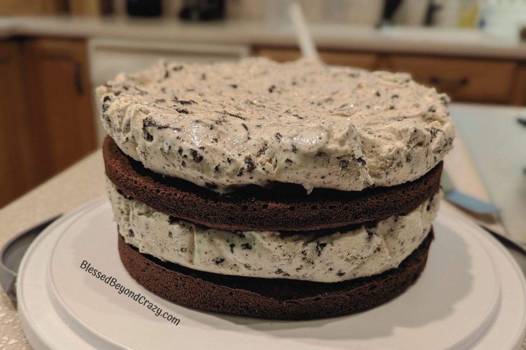 Chocolate cake layers with Oreo ice cream layers