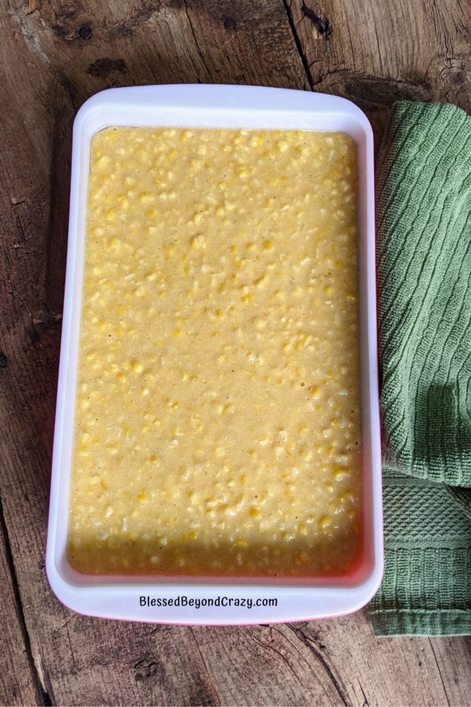 Corn casserole ready to put into the oven