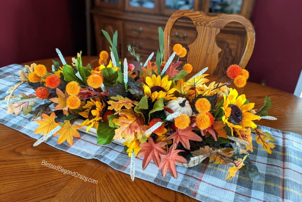 Finished centerpiece on dining table.