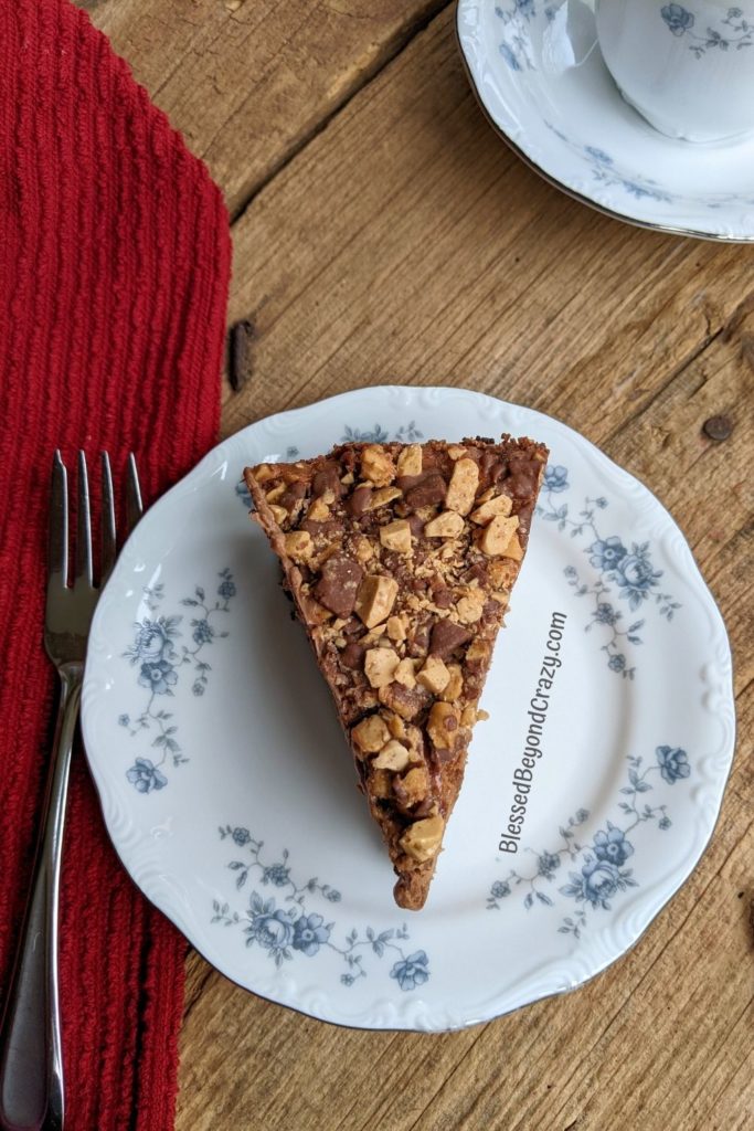 Overhead view of a slice of Coffee Toffee Cheesecake