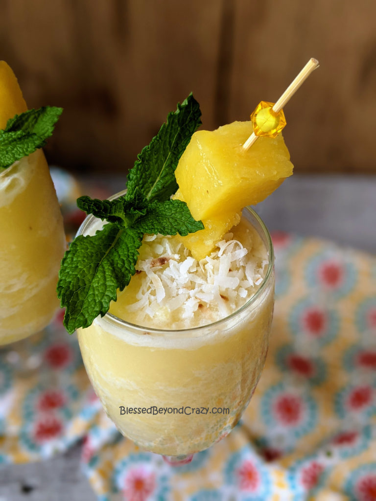 Close up of garnish on Pineapple Colada Smoothies