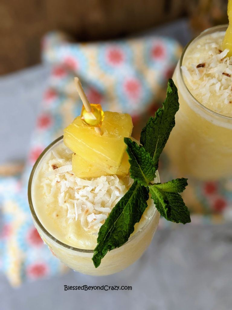 Glasses of Pineapple Colada Smoothies ready to enjoy! 